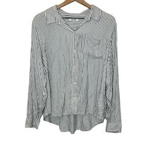 MADEWELL Women's XXL Striped Seersucker Long Sleeve Button Shirt Top Gray Beachy